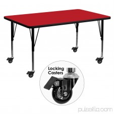 Flash Furniture Mobile 24''W x 48''L Rectangular Activity Table with 1.25'' Thick High Pressure Red Laminate Top and Height Adjustable Preschool Legs 556184604